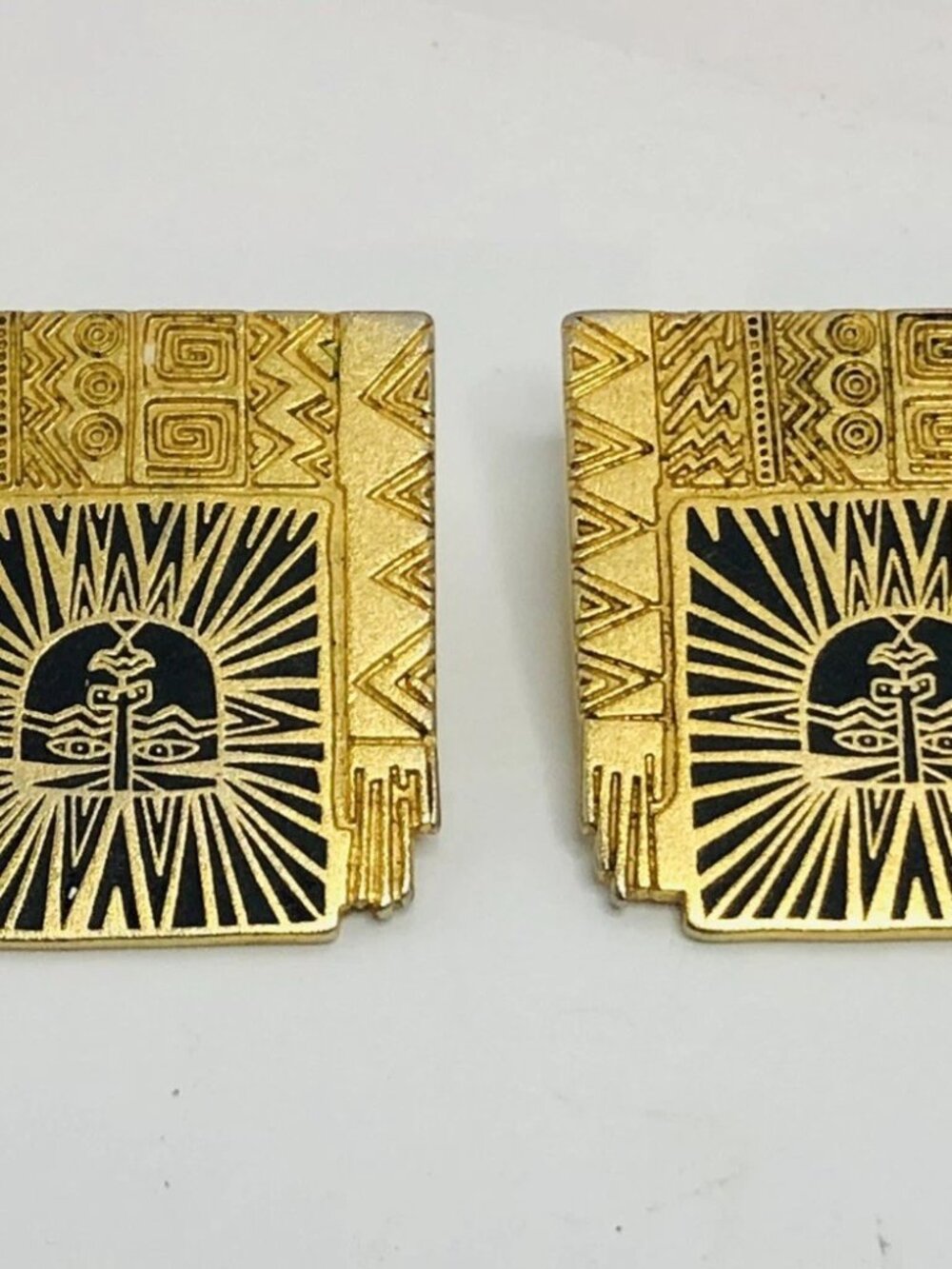 Signed Laurel Burch Pair of Clip On Earrings "Sun God"
